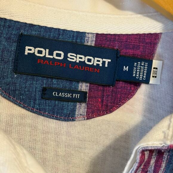 Polo Sport Ralph Lauren Mens Pink Madras Long Sleeve Rugby Shirt Size Medium - Picture 3 of 7